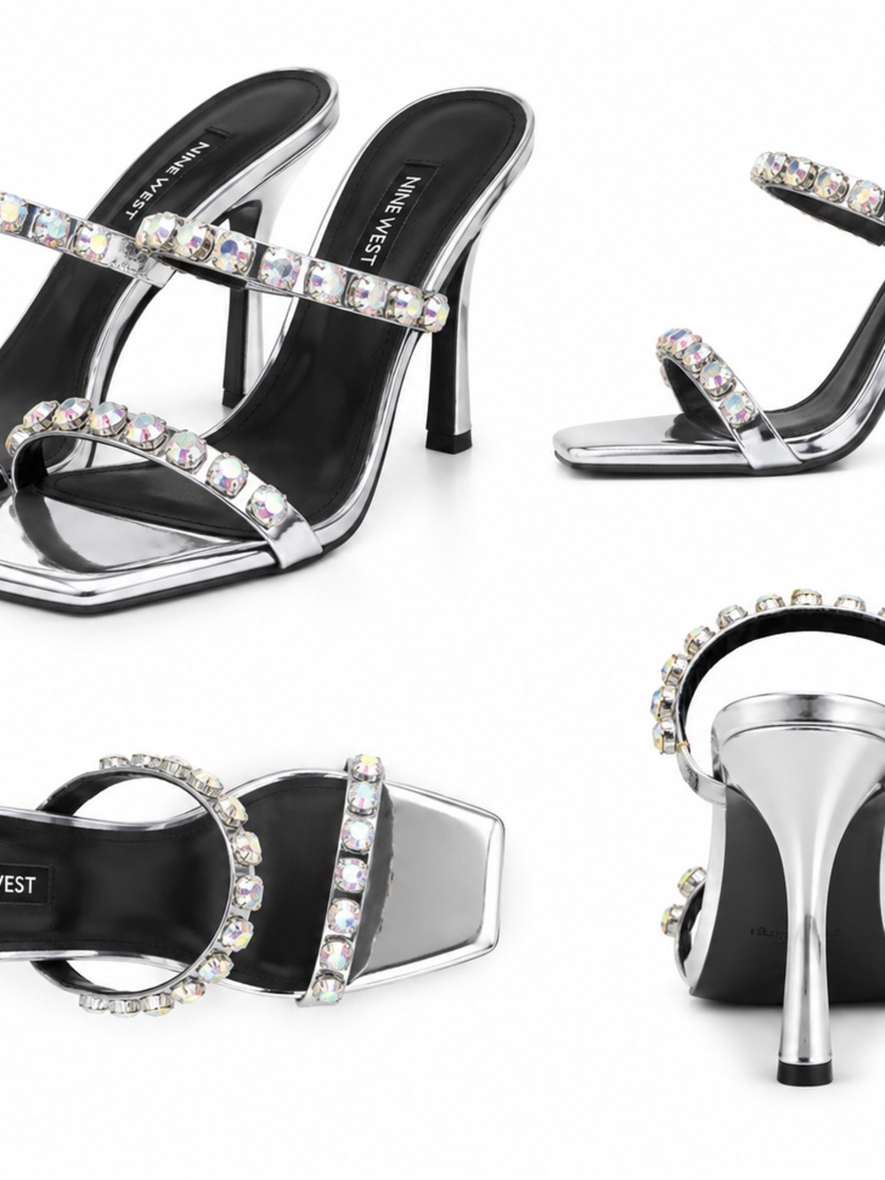 Nine West Silver Crystal-Embellished Heeled Sandals